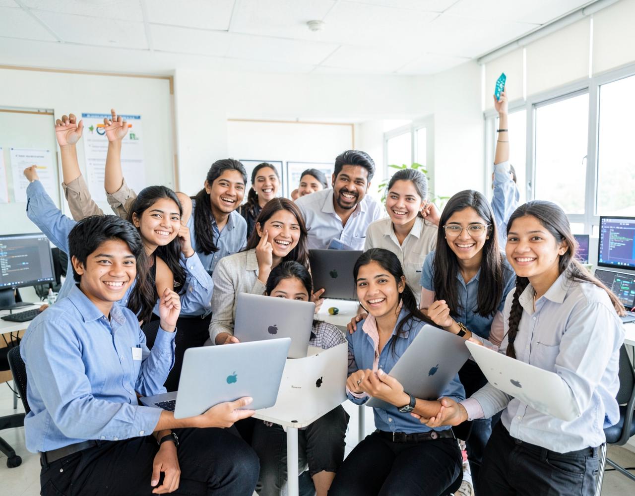 Happy students learning cybersecurity